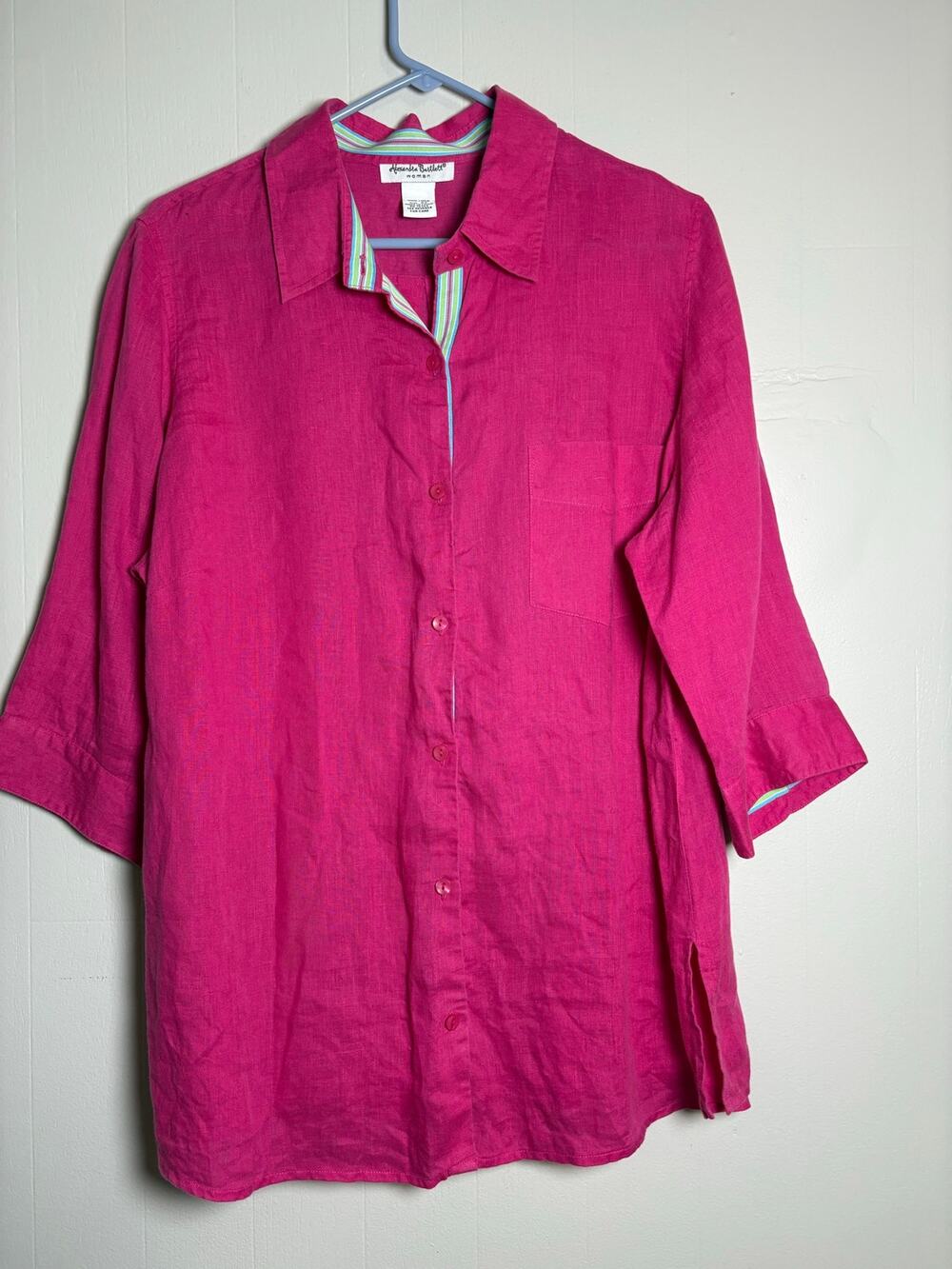 Alexandra Bartlett Woman 2X Linen Button Front Tunic 3/4 Sleeve Blouse